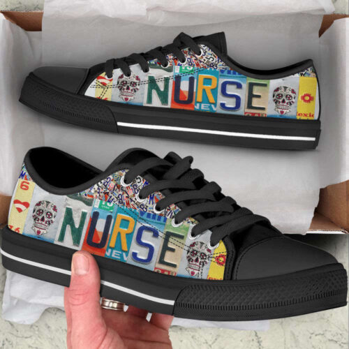 Nurse Skull License Plates Low Top Shoes Canvas Sneakers Comfortable Casual Shoes For Men Women