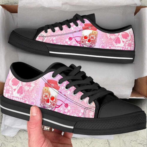 Nurse Skull With Flower Pink Low Top Shoes Canvas Sneakers Comfortable Casual Shoes For Men Women