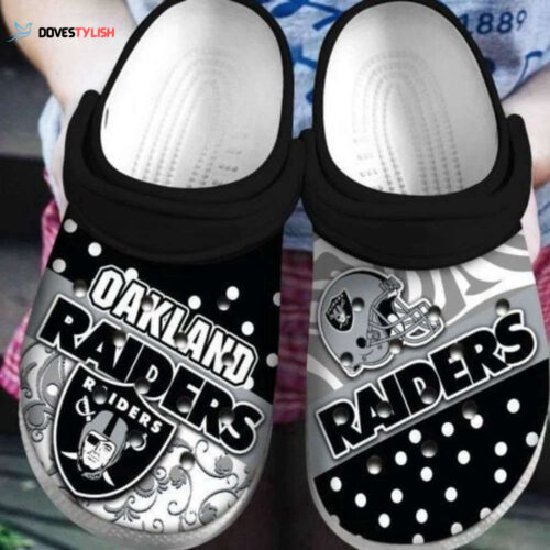 Oakland Raiders Helmet Logo Crocs Classic Clogs Shoes In Black Gray