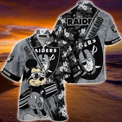 Oakland Raiders NFL-Summer Hawaii Shirt Mickey And Floral Pattern For Sports Fans