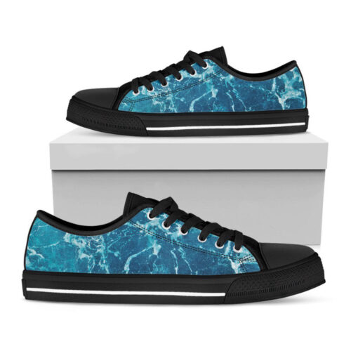 Ocean Surface Print Black Low Top Shoes, Gift For Men And Women
