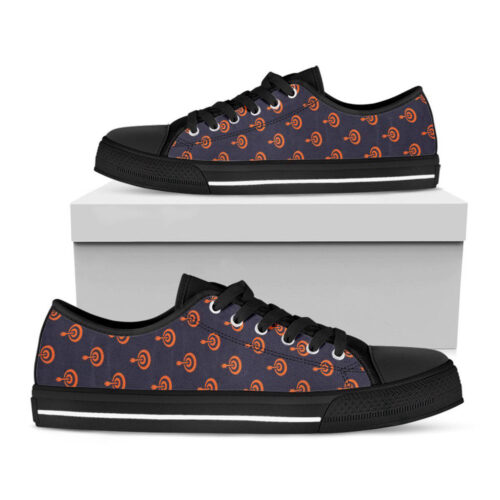 Orange Bullseye Target Pattern Print Black Low Top Shoes, Best Gift For Men And Women