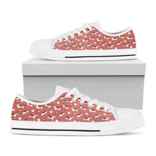Orange Doodle Bull Terrier Pattern Print White Low Top Shoes, Gift For Men And Women