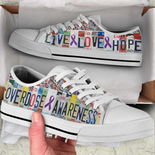 Overdose Awareness Shoes Live Love Hope License Plates Low Top Shoes Canvas Shoes,  Best Gift For Men And Women