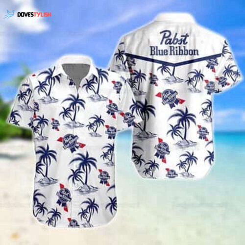 Pabst Blue Ribbon Hawaiian Shirt Island Pattern Gift For Beer Drinkers