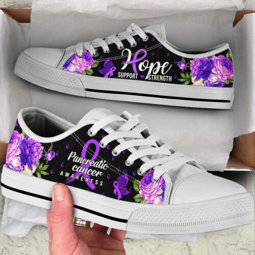 Pancreatic Cancer Shoes Awareness Hope Flower Low Top Shoes Canvas Shoes For Men And Women