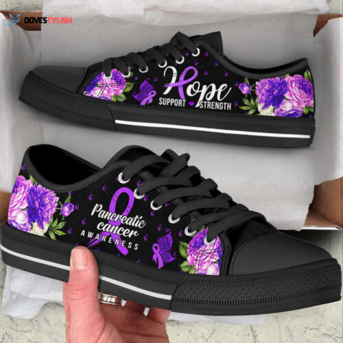 Pancreatic Cancer Shoes Awareness Hope Flower Low Top Shoes Canvas Shoes For Men And Women