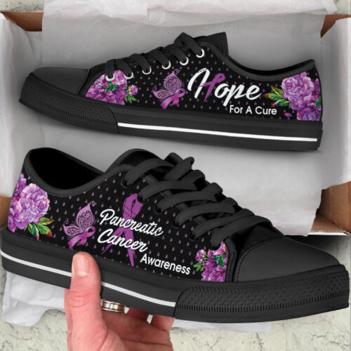 Pancreatic Cancer Shoes Flower Low Top Shoes, Best Gift For Men And Women