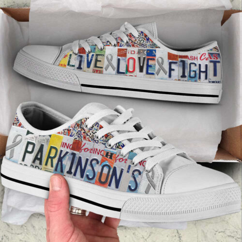 Parkinson’s Shoes Live Love Fight License Plates Low Top Shoes, Best Gift For Men And Women