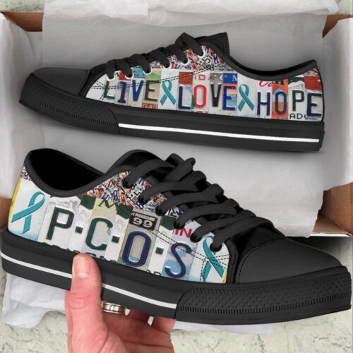 PCOS Shoes Live Love Hope License Plates Low Top Shoes, Best Gift For Men And Women