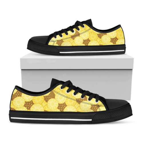 Pineapple Slices Pattern Print Black Low Top Shoes, Gift For Men And Women