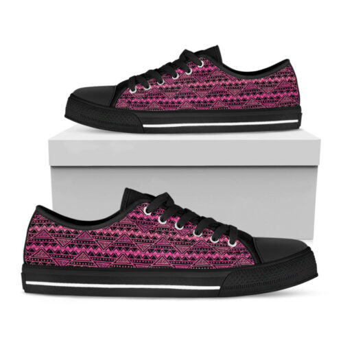Pink African Ethnic Pattern Print Black Low Top Shoes, Gift For Men And Women