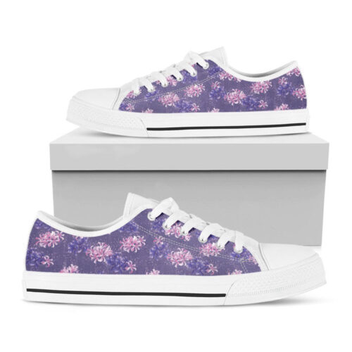 Pink And Purple Japanese Amaryllis Print White Low Top Shoes, Best Gift For Men And Women