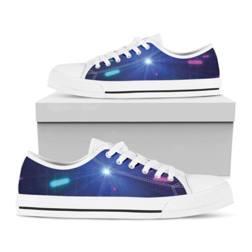 Pink And Teal Lights Speed Print White Low Top Shoes, Best Gift For Men And Women