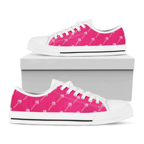 Pink Sweet Lollipop Pattern Print White Low Top Shoes For Men And Women