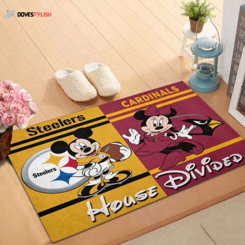 Oakland Raiders vs New Orleans Saints Mickey And Minnie Teams NFL House Divided Doormat, Gift For Home Decor