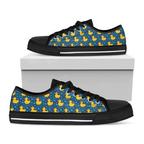 Pixel Rubber Duck Pattern Print Black Low Top Shoes For Men And Women
