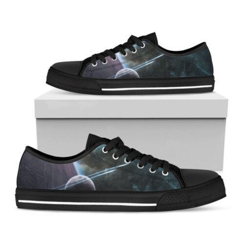 Planet And Space Print Black Low Top Shoes, Gift For Men And Women
