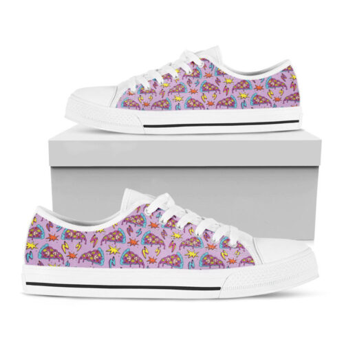 Psychedelic Pizza Pattern Print White Low Top Shoes, Best Gift For Men And Women
