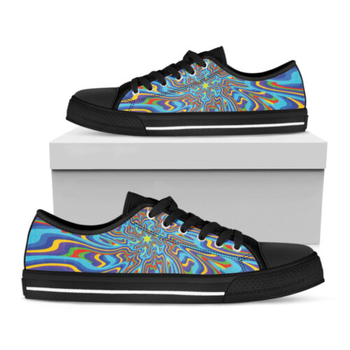 Psychedelic Print Black Low Top Shoes, Best Gift For Men And Women