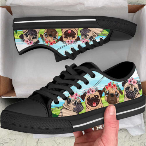 Pug Dog Floral Wreath Low Top Shoes Canvas Sneakers Casual Shoes For Men And Women