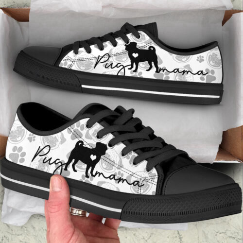 Pug Mama Pug Pattern Low Top Shoes Canvas Sneakers Casual Shoes, Dog Mom Gift