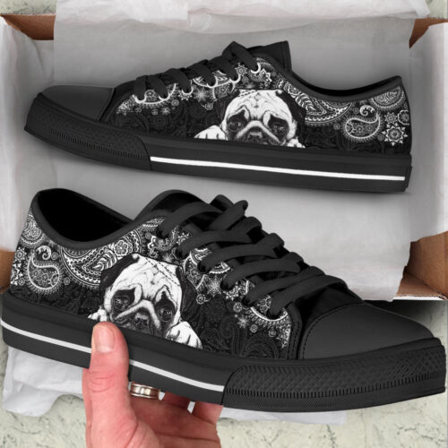 Pug Paisley Black White Low Top Shoes Canvas Sneakers Casual Shoes For Men And Women