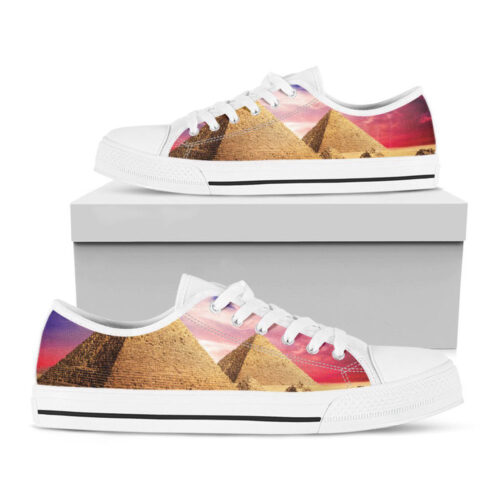 Purple Cloud Pyramid Print White Low Top Shoes, Best Gift For Men And Women