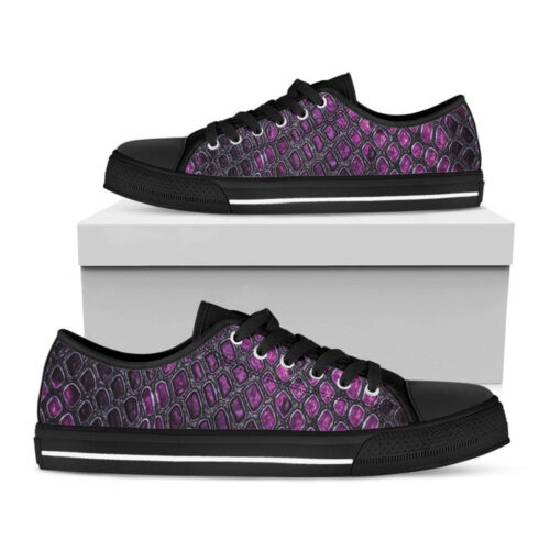 Purple Snakeskin Print Black Low Top Shoes For Men And Women