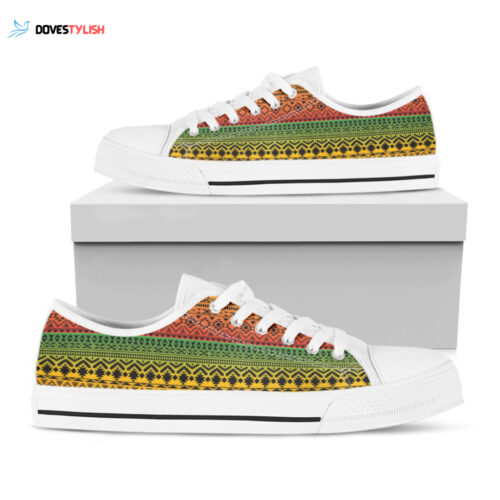 Rasta Tribal Pattern Print White Low Top Shoes, Gift For Men And Women
