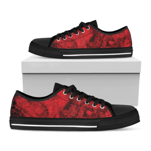 Red Blood Print Black Low Top Shoes, Best Gift For Men And Women