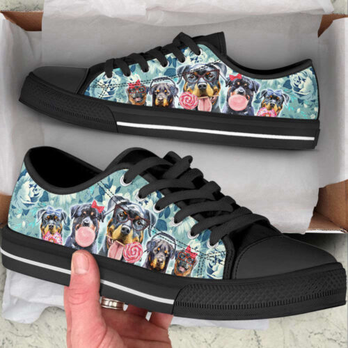 Rottweiler Dog Flowers Pattern Low Top Shoes Canvas Sneakers Casual Shoes, Dog Mom Gift