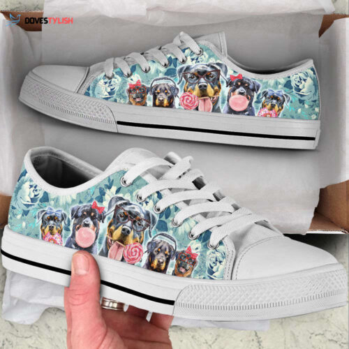 Rottweiler Dog Flowers Pattern Low Top Shoes Canvas Sneakers Casual Shoes, Dog Mom Gift