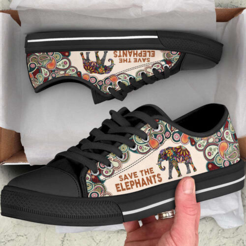 Save The Elephants Mandala Low Top Shoes Canvas Print Lowtop Casual Shoes Gift For Adults