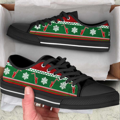 Saxophone Christmas Knitted Seamless Low Top Shoes Canvas Print Shoes, Best Shoes For Christmas