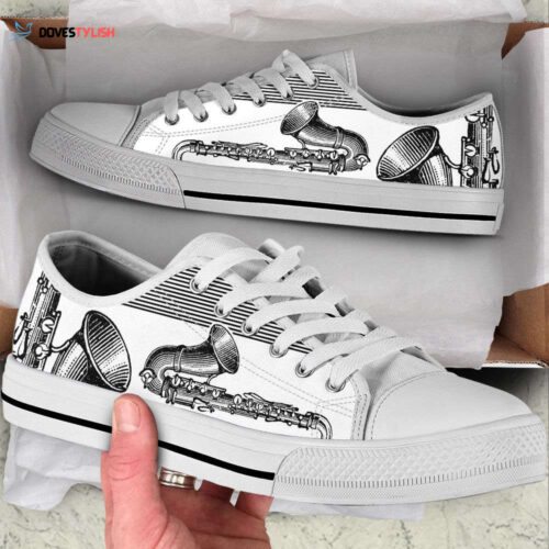 Saxophone Engraving Low Top Shoes Canvas Shoes Full Print, Best Gift For Music Lovers