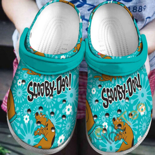 Scooby Doo Flower Pattern Crocs Classic Clogs Shoes In Blue