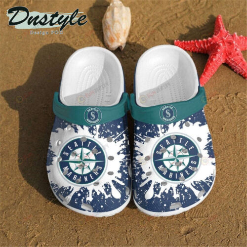 Seattle Mariners Logo Pattern Crocs Classic Clogs Shoes In Blue & White