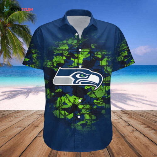 Seattle Seahawks Name Personalized  Button Up Tropical Aloha Hawaiian Shirt Set For Men Women Kids