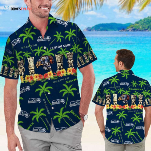 Seattle Seahawks Baby Yoda Name Personalized  Button Up Tropical Aloha Hawaiian Shirt Set For Men Women