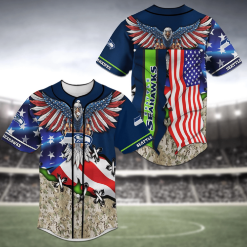 Seattle Seahawks NFL US Flag Eagle Baseball Jersey Shirt For Men Women