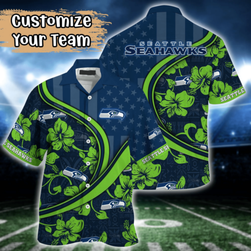 Seattle Seahawks NFL US Flag Flower Hawaii Shirt And Tshirt For Fans, Custom Summer Football Shirts