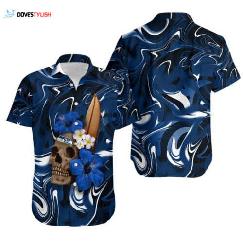 Seattle Seahawks Skull and Hibiscus Flower NFL Gift For Fan Hawaii Shirt