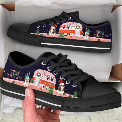 Shih Tzu Dog Christmas Car Happy Low Top Shoes Canvas Sneakers Casual Shoes, Dog Mom Gift