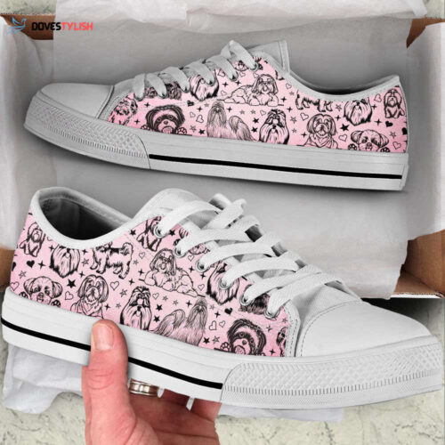 Pitbull Dog Watercolor Flower Low Top Shoes Canvas Sneakers Casual Shoes, Dog Mom Gift