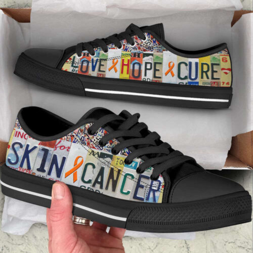Skin Cancer Shoes Love Hope Cure License Plates Low Top Shoes, Best Gift For Men And Womens