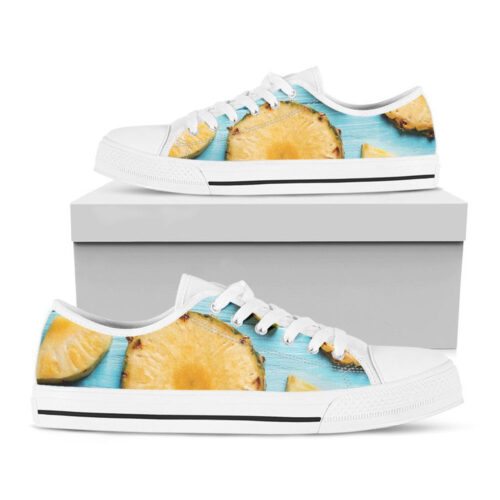 Sliced Pineapple Print White Low Top Shoes, Best Gift For Men And Women
