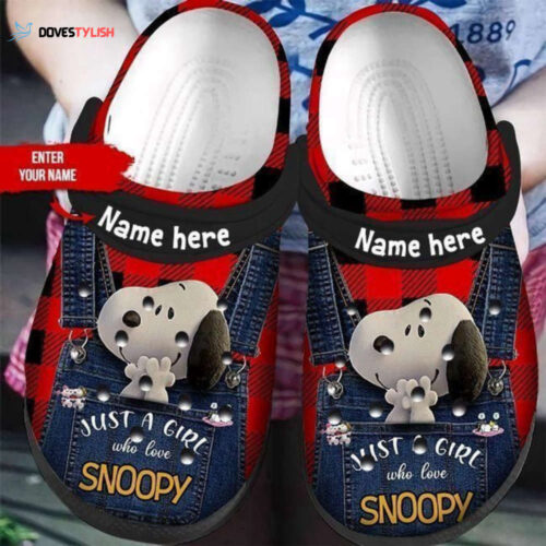 Snoopy Custom Name Pattern Crocs Classic Clogs Shoes In Blue & Red
