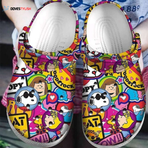 Snoopy Peanut Heart & Star Pattern Crocs Classic Clogs Shoes In Colroful