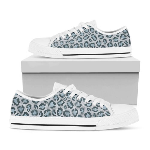 Snow Leopard Knitted Pattern Print White Low Top Shoes, Gift For Men And Women